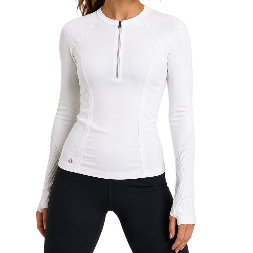 Athleta Momentum Half Zip White Seamless Running Pullover Top Women's Large